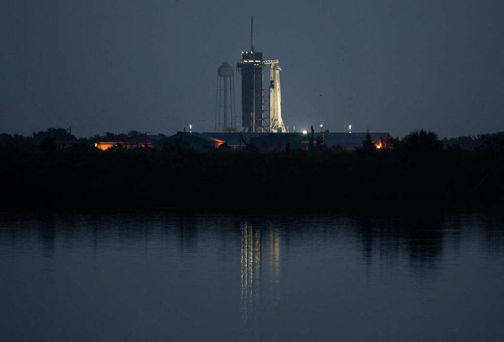 Dragon capsule on launch pad