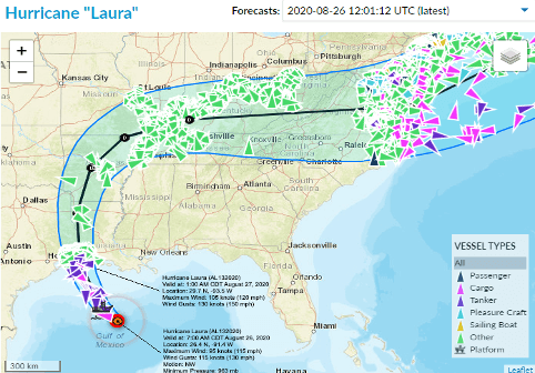 Storm Laura on the map of Mexico